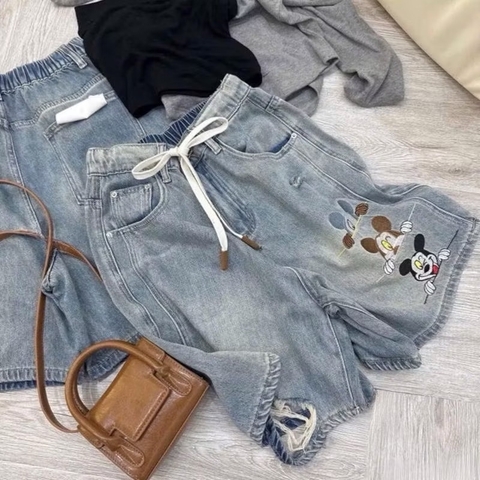 QUẦN SHORT JEAN XANH THÊU MICKY