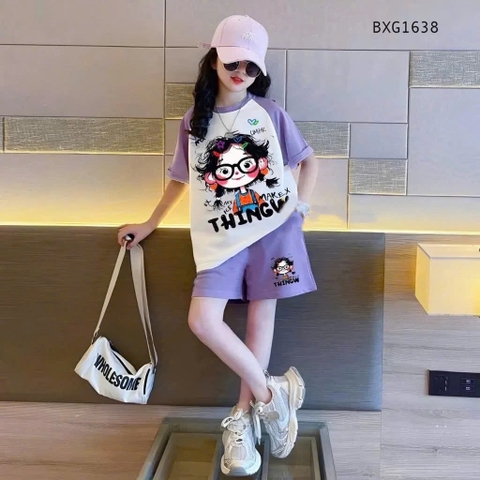 - BỘ BÉ GÁI SIZE ĐẠI CÔ BÉ ĐEO KÍNH QUẦN TÍM