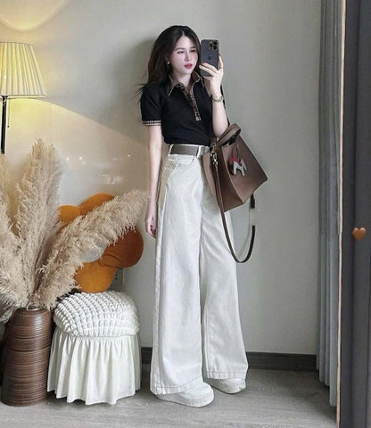 QUẦN JEAN SUÔNG TRẮNG KÈM ĐAI NÂU