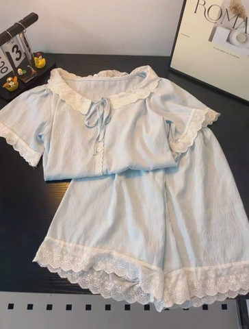 BỘ THÔ ĐŨI XANH PHỐI REN ĐỤC LỖ