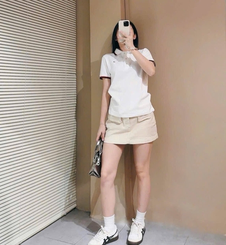 Hang nhà máy - ÁO POLO CỘC TRẮNG TOMY CỔ VIỀN ĐỎ ĐEN