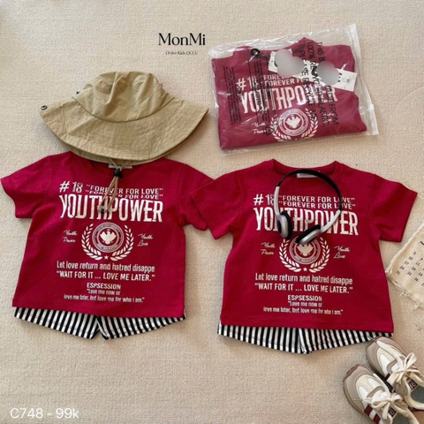 - BỘ ĐÙI BÉ TRAI ÁO ĐỎ YOUTH POWER QUẦN SỌC