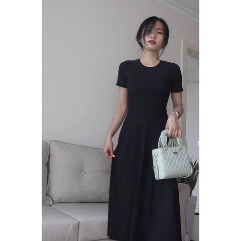 VÁY LENZIP ĐEN XOÈ KHOÉT LƯNG CỘC TAY