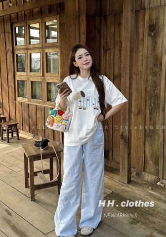 SÉT ÁO TRẮNG HÌNH CÚN MIX QUẦN KẺ XANH