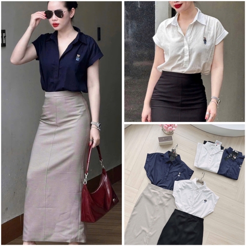 - SET NỮ ÁO POLO THÊU GẤU TAY HẾN CVAY DÀI