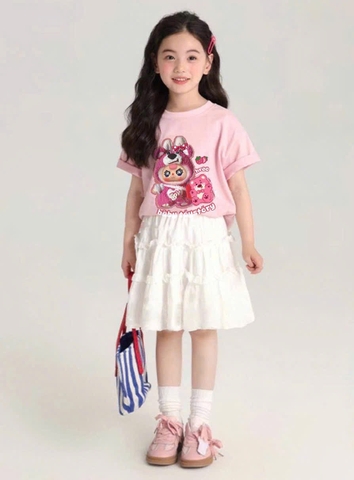 - SET BÉ GÁI SIZE ĐẠI ÁO HỒNG BABY3 CVAY TRẮNG