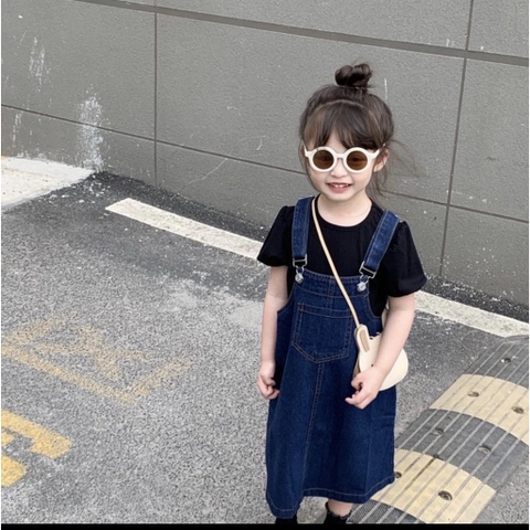 SET YẾM VÁY BÒ BÉ GÁI MIX ÁO ĐEN TAY BỒNG