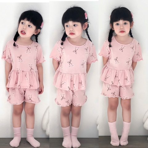 - SET 3 BỘ ĐÙI BÉ GÁI PELUM HOA NƠ ĐEN GHI HỒNG