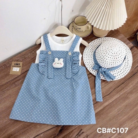 - SET YẾM BÒ BÉ GÁI CHẤM BI MIX ÁO TRẮNG KÈM MŨ