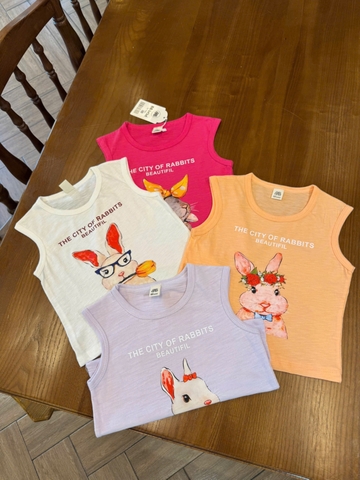 SET 4 ÁO BÉ GÁI BA LỖ XƯỢC THỎ HỒNG CAM TÍM TRẮNG