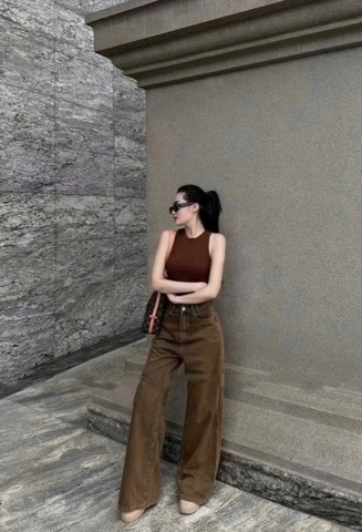 - QUẦN JEANS SUÔNG NÂU TÂY