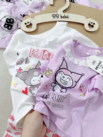 - SET 2 BỘ ĐÙI BÉ GÁI KUROMI CỔ REN TÍM TRẮNG