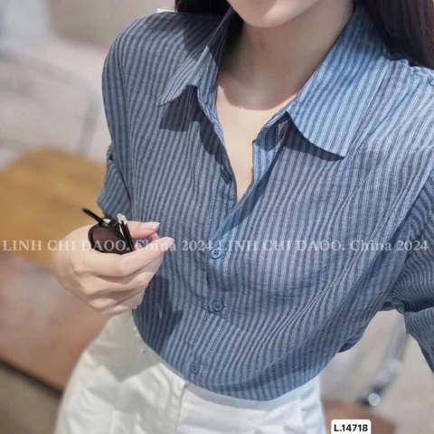 ÁO SƠ MI KẺ XANH ĐẬM