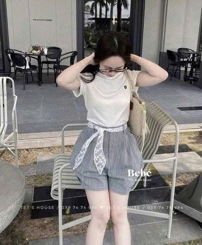 QUẦN SOOC KẺ PHỐI REN MÀU XANH