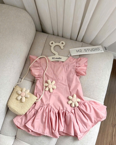 VÁY BỒNG MÀU HỒNG ĐÍNH HOA KÈM TÚI CÓI