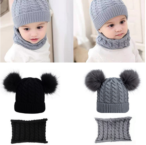 Bộ Mũ kèm Khăn diệt kim đính Quả Bông dễ thương giữ ấm cho bé 1-4 tuổi