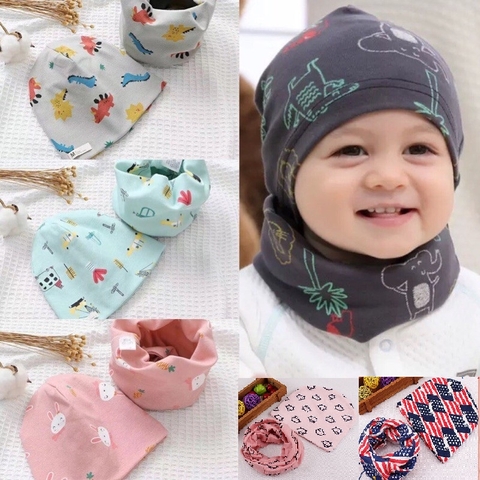 Set 2 món mũ cotton dệt kim + khăn quàng cổ giữ ấm, dễ thương xin xắn cho bé