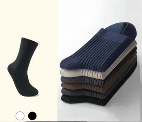 Set 5 đôi Tất Nam cổ cao trơn gân tăm, vớ Nam công sở cổ trung, Tất người lớn khử mùi chống hôi phù hợp mùa hè, mùa đông