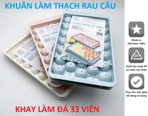 Khay làm đá, khuôn làm thạch hoa quả rau câu dạng bi tròn 33 viên có nắp đậy thông minh Việt Nhật