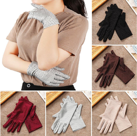 Găng tay chống nắng chống tia uv mỏng, co giãn, họa tiết chấm bi thời trang nữ - găng tay lái xe