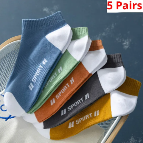 5 đôi tất (vớ) mùa hè mỏng, thể thao thoáng khí và thoải mái, thời trang thấm mồ hôi cổ ngắn