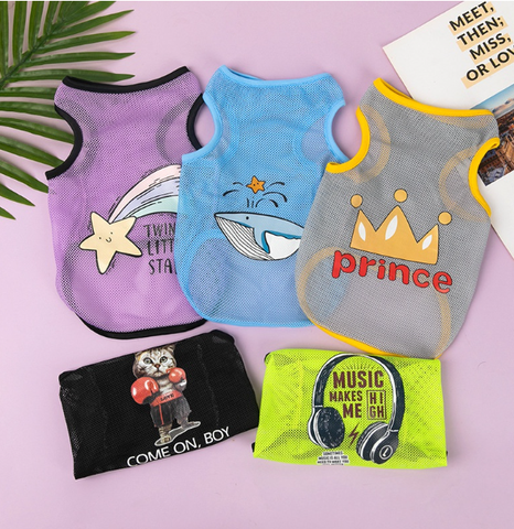 Áo chó mèo thú cưng Hoodie vải lưới thoáng khí nhanh khô in hoạt hình dễ thương