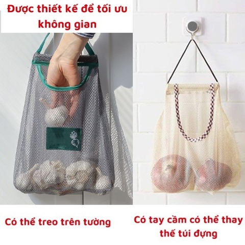 Túi lưới đựng hành tỏi, rau củ quả, đồ khô treo tường chống ẩm mốc tiện ích nhà bếp
