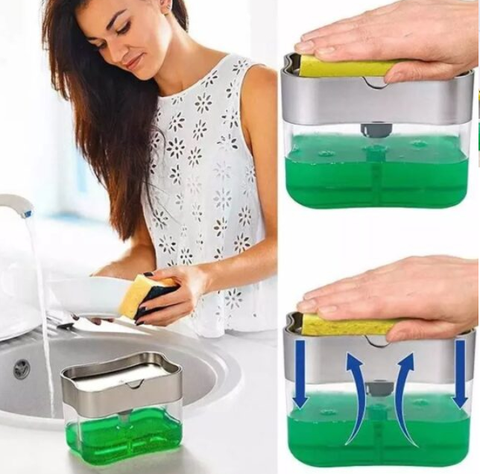 Hộp đựng dầu rửa bát / nước rửa chén ấn lấy xà phòng thông minh, kèm miếng rửa tiện dụng