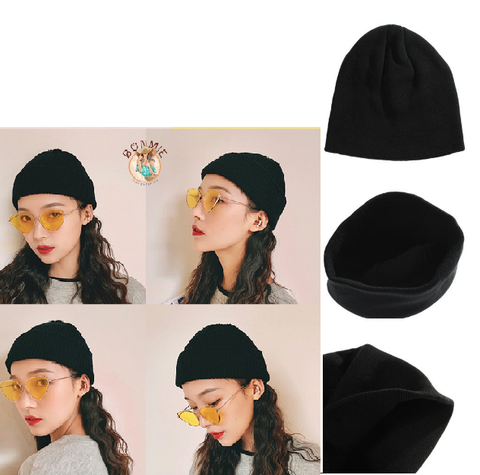 Mũ len beanie màu đen trơn ấm áp thời trang mùa đông cho nam và nữ