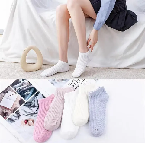5 đôi tất (vớ) thể thao ngắn màu trơn thoáng khí cho nữ