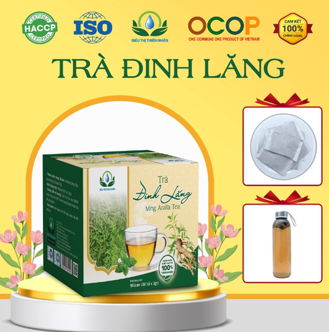 Trà đinh lăng hộp 30 Túi Lọc x 3Gram giúp giảm đau xương khớp, lợi sữa, tiêu viêm mát gan