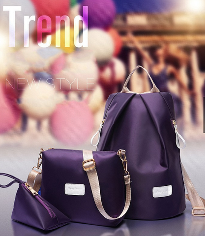 Bộ 3 trong 1, balo, túi xách, ví Nylon siêu nhẹ chống thấm nước, chống trộm học sinh, sinh viên đi học, đi làm, đi chơi