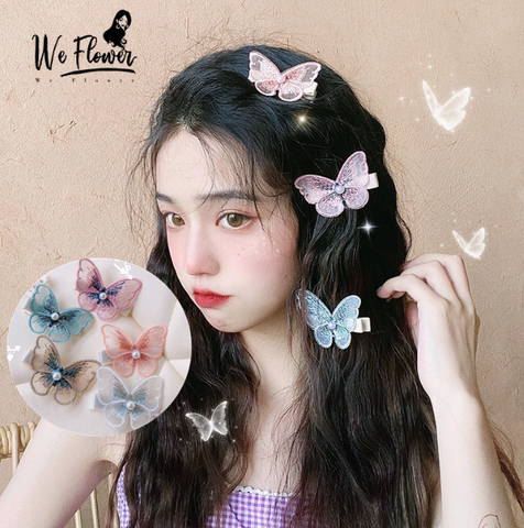 Kẹp tóc hình cánh bướm đính ngọc trai nhân tạo xinh xắn cho mẹ và bé