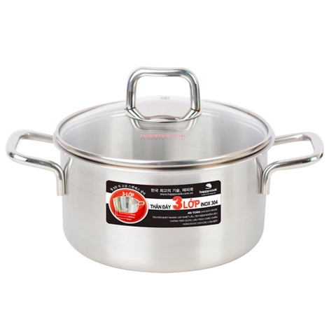 Nồi inox 3 lớp Happy Cook Alvar nắp kiếng 20cm N20-ALVG