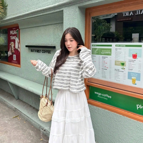 ÁO THUN SỌC CROPTOP TAY PHỒNG ZAREEN THU176