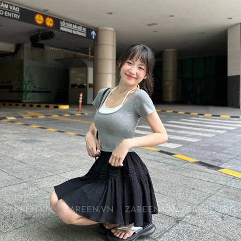 ÁO THUN CROPTOP PHỐI YẾM ZAREEN THU167