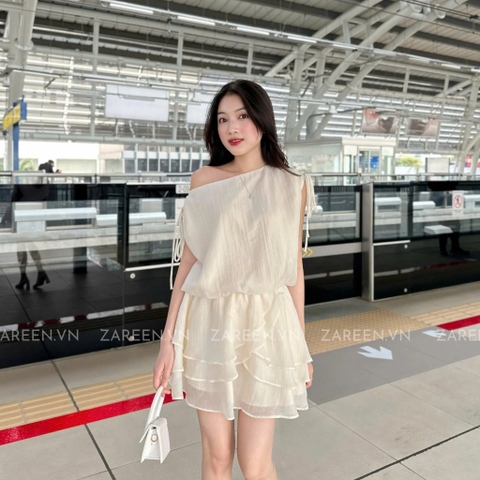 ĐẦM TƠ XÒE 2 TẦNG TAY THẮT NƠ ZAREEN DAX98