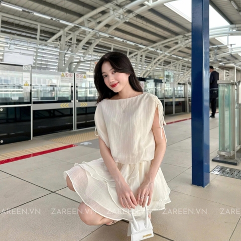 ĐẦM TƠ XÒE 2 TẦNG TAY THẮT NƠ ZAREEN DAX98