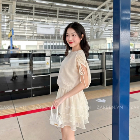 ĐẦM TƠ XÒE 2 TẦNG TAY THẮT NƠ ZAREEN DAX98