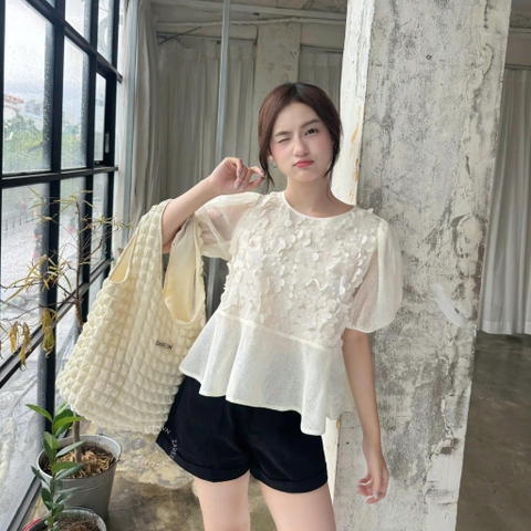 ÁO BABYDOLL TAY PHỒNG HOA NỔI ZAREEN VOA147
