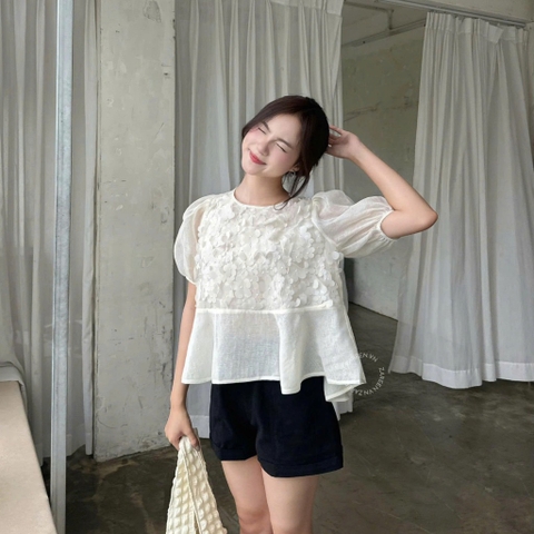 ÁO BABYDOLL TAY PHỒNG HOA NỔI ZAREEN VOA147