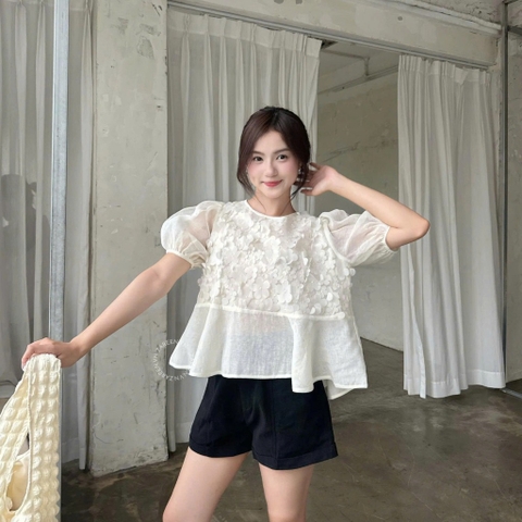 ÁO BABYDOLL TAY PHỒNG HOA NỔI ZAREEN VOA147