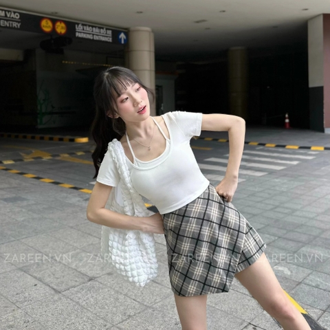 ÁO THUN CROPTOP PHỐI YẾM ZAREEN THU167