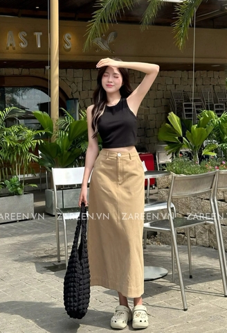 CHÂN VÁY KAKI DÀI XẺ VẠT SAU ZAREEN VAD16