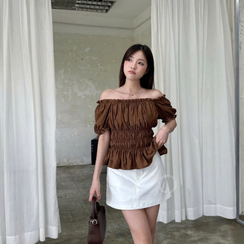 ÁO CROPTOP TAY PHỒNG THUN CHỈ ZAREEN VOA153