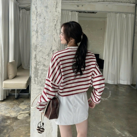 ÁO THUN SỌC CROPTOP TAY PHỒNG ZAREEN THU176