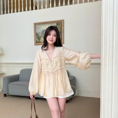 ÁO SƠ MI TƠ NHÚN NGỰC TAY PHỒNG ZAREEN SOM82