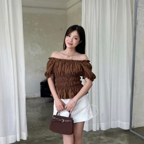 ÁO CROPTOP TAY PHỒNG THUN CHỈ ZAREEN VOA153