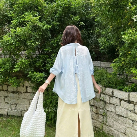 ÁO SƠ MI TAY DÀI CỘT NƠ ZAREEN SOM75