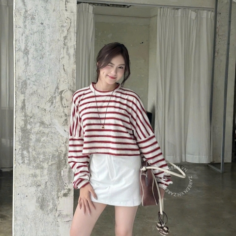 ÁO THUN SỌC CROPTOP TAY PHỒNG ZAREEN THU176